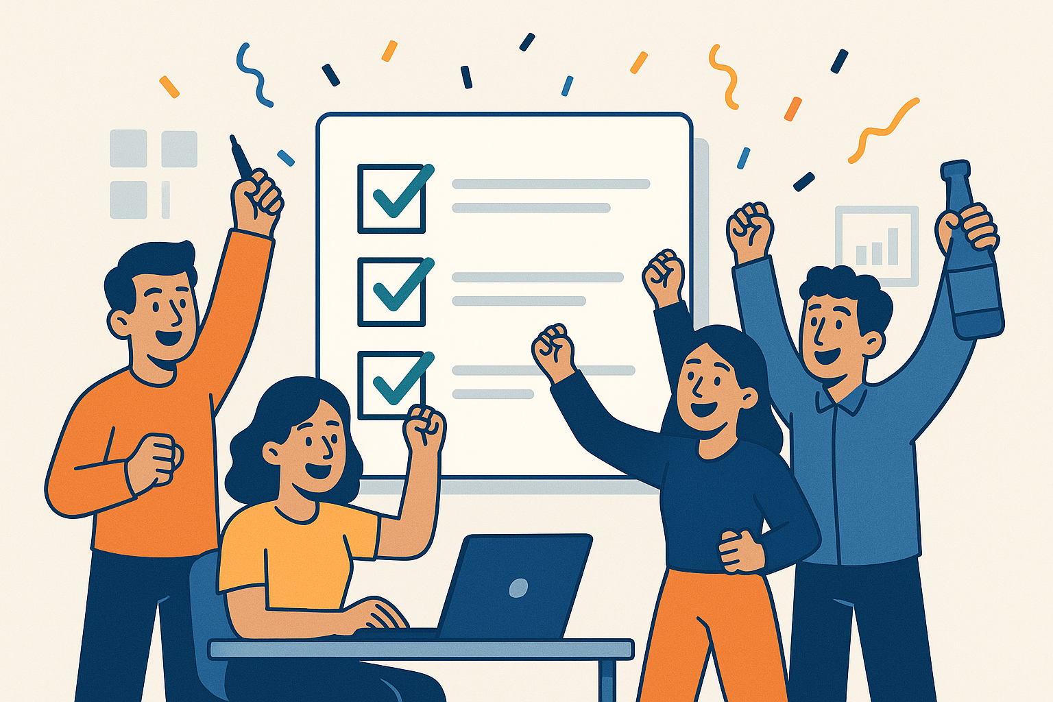 Team celebrating task completion with help from the best task management software solution